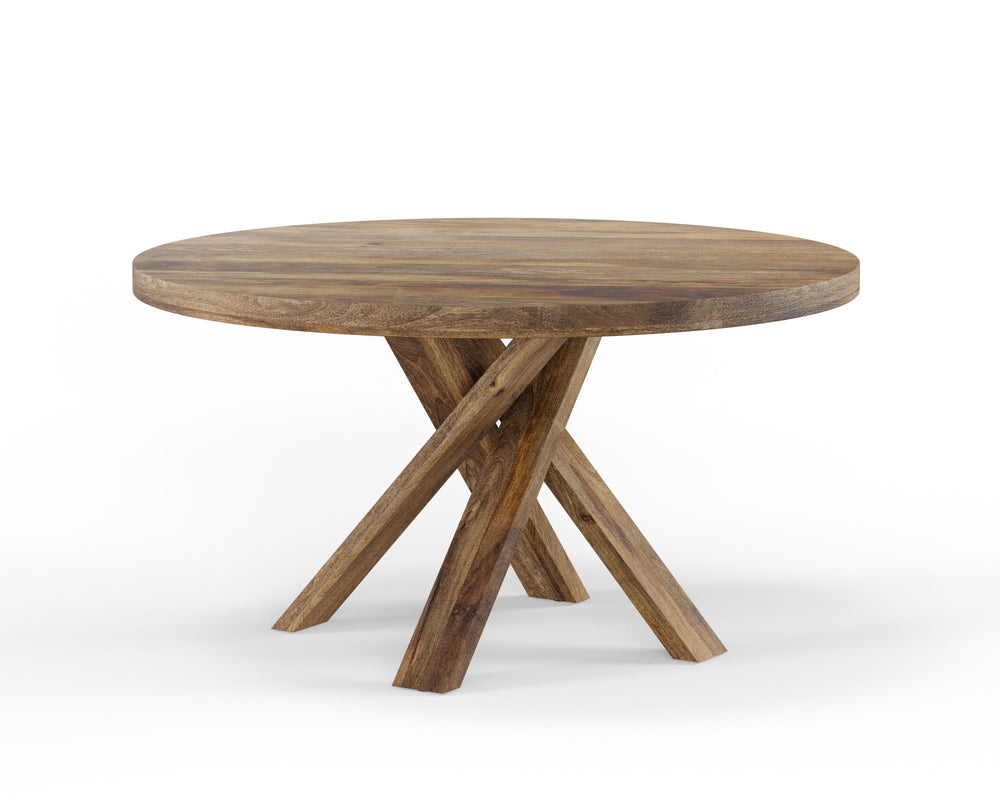 Bring a touch of global-inspired elegance to your dining room with the 60 Inch Round Dining Table. This handcrafted table is made from solid mango, giving it a unique aesthetic with natural variations of color, wood grain, and knots. The round table is pa