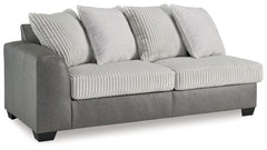 This left-arm facing sofa is made with polyester and faux leather upholstery. Pairs with other items in the series to make a sectional.<br><br><b>Additional Dimensions</b><br><ul><li>Arm height: 27-"</li><li>Seat depth: 20-"</li><li>Seat height: 20-"</li>