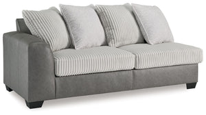 This left-arm facing sofa is made with polyester and faux leather upholstery. Pairs with other items in the series to make a sectional.<br><br><b>Additional Dimensions</b><br><ul><li>Arm height: 27-"</li><li>Seat depth: 20-"</li><li>Seat height: 20-"</li>