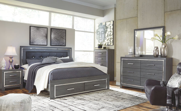 Lodanna - Gray - King Platform Bed with 2 Storage Drawers