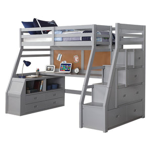 KD, Twin Loft, Storage Ladder, Desk & Chest Slat System Included (14) NOT Convertible (Can-'t separate into two Beds) Full Length Guard-Rail (Top Bed) Includes: RF Storage Ladder with 5 Drawers (Built-In), Storage Chest (4 Drawers & 2 Open Compartments), 