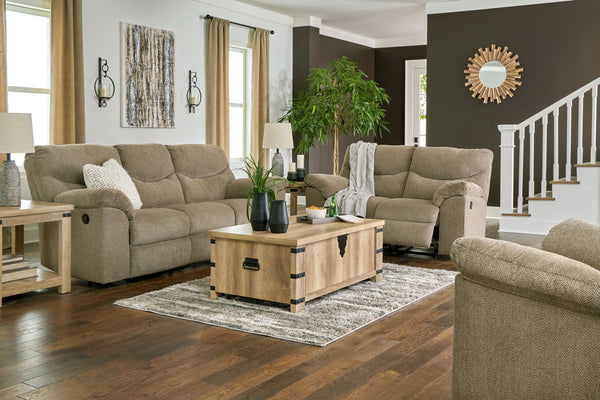 Sincere in its styling, this reclining living room group invites a relaxed sensibility into your space. Its beige upholstery has a universal appeal, with pull-tab reclining making it easy to kick back in comfort. Providing high-quality functionality at an