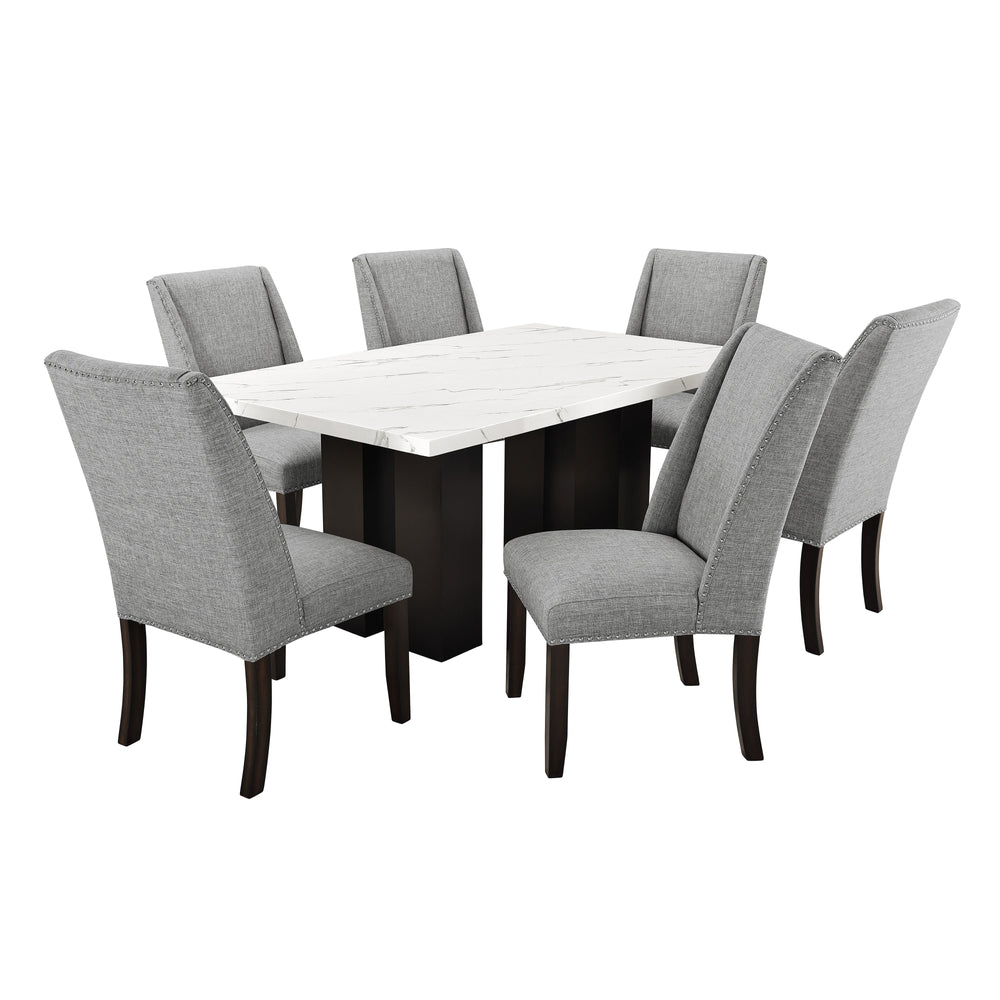 The Faust 2 Piece Adjustable Height Dining Table combines luxurious design with practical functionality, making it a standout addition to any dining area. This set includes a sophisticated white faux marble tabletop and a sturdy black pedestal base. Craft