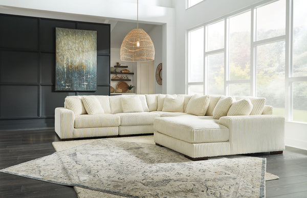 Plush and posh. Showcase your eye for on-trend texture with the statement-making cord upholstery of this sectional with chaise. Its stunningly soft fabric entices in an ivory hue, complementing contemporary color palettes. Sink into the cushions and plan 