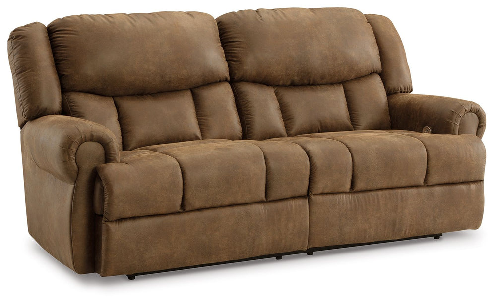 Expansive elegance. This set makes a sizable style statement. Its large scale enhances the luxe appearance, magnifying the beauty of richly warm brown faux leather. Polishing off the piece is one-touch power reclining, which adds a layer of function to th