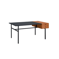 KD, Rectangular Writing Desk Storage: 2 Drawers Wooden Top & Drawers Metal Base with Straight Leg (Open Frame) CONSTRUCTION] Wooden Top & Drawer: Black Top & Honey Oak Drawers, Paper Veneer+18mm MDF Metal Straight Leg: Shiny Black Finish, Metal Round Tube