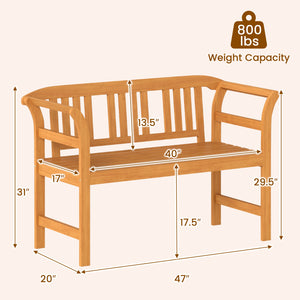Suitable for 2 people with a 40" Ã— 17" seat and 800 lbs weight capacity<br>Natural and sturdy acacia wood for long-lasting reliability<br>Geometric backrest offers support and enhances sophistication<br>Comfortable armrests allow you to rest your arms fo