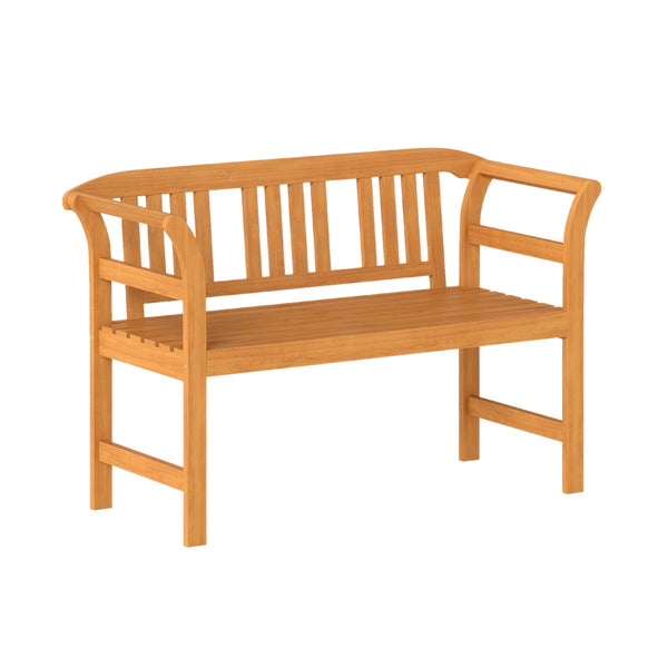 Suitable for 2 people with a 40" Ã— 17" seat and 800 lbs weight capacity<br>Natural and sturdy acacia wood for long-lasting reliability<br>Geometric backrest offers support and enhances sophistication<br>Comfortable armrests allow you to rest your arms fo