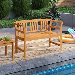 Suitable for 2 people with a 40" Ã— 17" seat and 800 lbs weight capacity<br>Natural and sturdy acacia wood for long-lasting reliability<br>Geometric backrest offers support and enhances sophistication<br>Comfortable armrests allow you to rest your arms fo