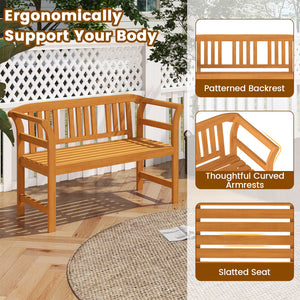 Suitable for 2 people with a 40" Ã— 17" seat and 800 lbs weight capacity<br>Natural and sturdy acacia wood for long-lasting reliability<br>Geometric backrest offers support and enhances sophistication<br>Comfortable armrests allow you to rest your arms fo