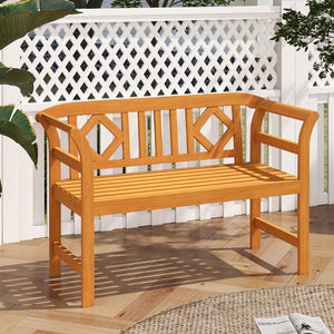 Suitable for 2 people with a 40" Ã— 17" seat and 800 lbs weight capacity<br>Natural and sturdy acacia wood for long-lasting reliability<br>Geometric backrest offers support and enhances sophistication<br>Comfortable armrests allow you to rest your arms fo