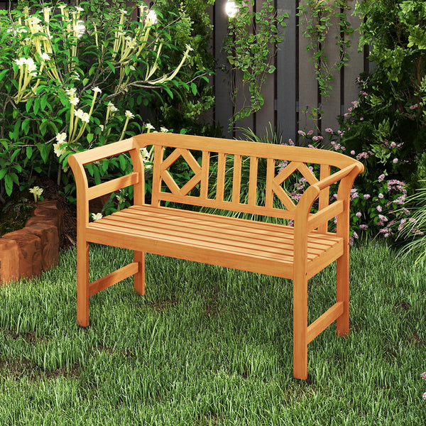 Suitable for 2 people with a 40" Ã— 17" seat and 800 lbs weight capacity<br>Natural and sturdy acacia wood for long-lasting reliability<br>Geometric backrest offers support and enhances sophistication<br>Comfortable armrests allow you to rest your arms fo