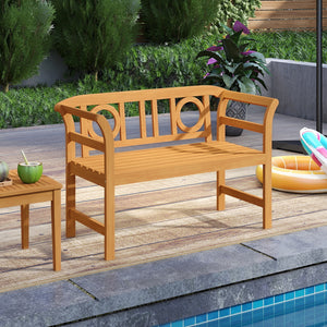 Suitable for 2 people with a 40" Ã— 17" seat and 800 lbs weight capacity<br>Natural and sturdy acacia wood for long-lasting reliability<br>Geometric backrest offers support and enhances sophistication<br>Comfortable armrests allow you to rest your arms fo