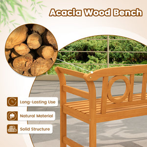 Suitable for 2 people with a 40" Ã— 17" seat and 800 lbs weight capacity<br>Natural and sturdy acacia wood for long-lasting reliability<br>Geometric backrest offers support and enhances sophistication<br>Comfortable armrests allow you to rest your arms fo