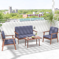 High-density filled cushions for optimal comfort<br>Convenient zippers for easy maintenance of cushion covers<br>Strong and durable acacia wood frame for high stability<br>Inclined backrest and cozy armrests offer added coziness<br>Reinforced cross bars f