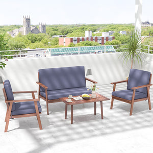 High-density filled cushions for optimal comfort<br>Convenient zippers for easy maintenance of cushion covers<br>Strong and durable acacia wood frame for high stability<br>Inclined backrest and cozy armrests offer added coziness<br>Reinforced cross bars f