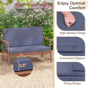 High-density filled cushions for optimal comfort<br>Convenient zippers for easy maintenance of cushion covers<br>Strong and durable acacia wood frame for high stability<br>Inclined backrest and cozy armrests offer added coziness<br>Reinforced cross bars f