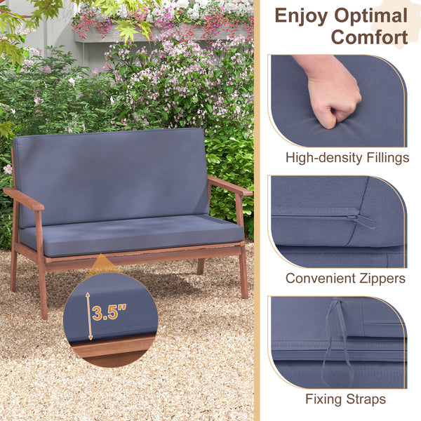High-density filled cushions for optimal comfort<br>Convenient zippers for easy maintenance of cushion covers<br>Strong and durable acacia wood frame for high stability<br>Inclined backrest and cozy armrests offer added coziness<br>Reinforced cross bars f