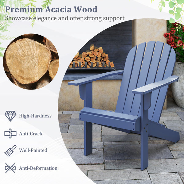 Made of high-quality acacia wood for long-time use<br>Ergonomic Adirondack chair with inclined seat and wide armrests<br>High backrest offers comfortable support<br>Crossbars and reinforced screw connection for high stability<br>Slatted design for more br