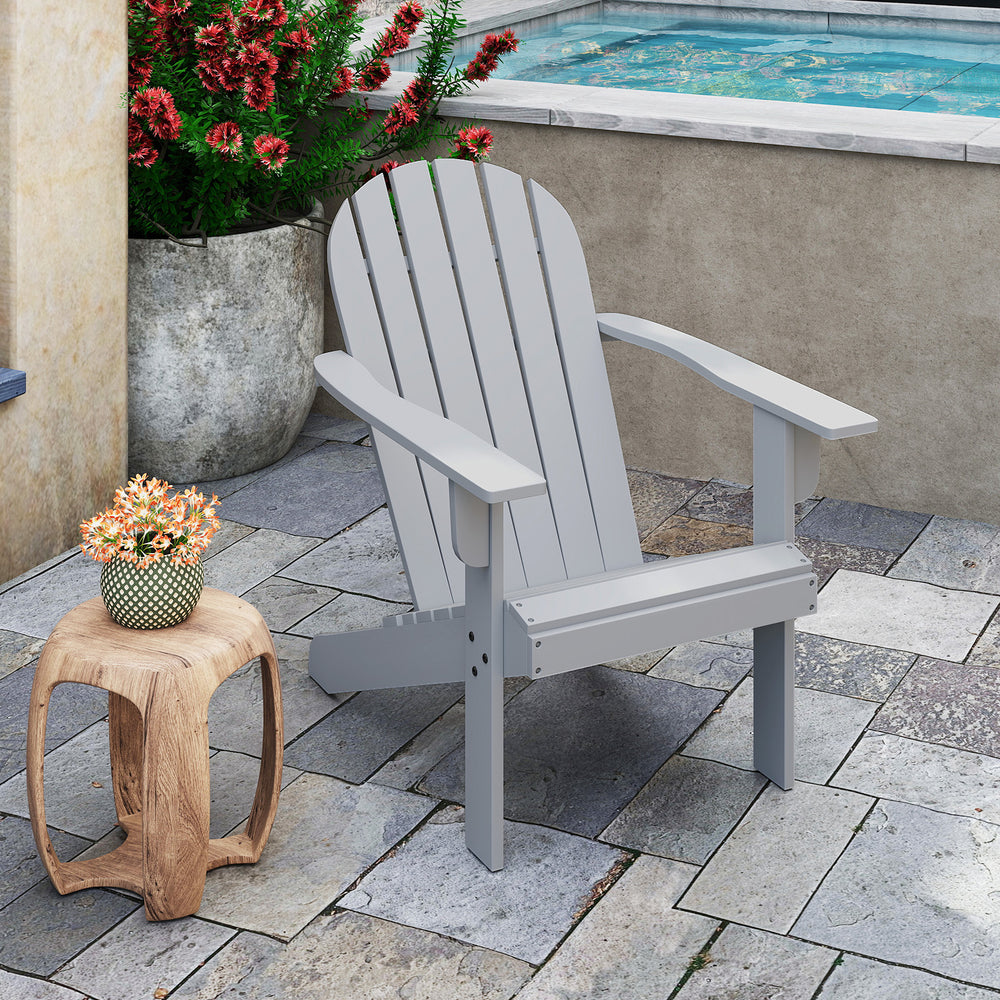 Made of high-quality acacia wood for long-time use<br>Ergonomic Adirondack chair with inclined seat and wide armrests<br>High backrest offers comfortable support<br>Crossbars and reinforced screw connection for high stability<br>Slatted design for more br