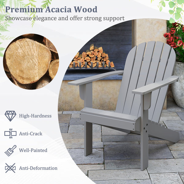 Made of high-quality acacia wood for long-time use<br>Ergonomic Adirondack chair with inclined seat and wide armrests<br>High backrest offers comfortable support<br>Crossbars and reinforced screw connection for high stability<br>Slatted design for more br