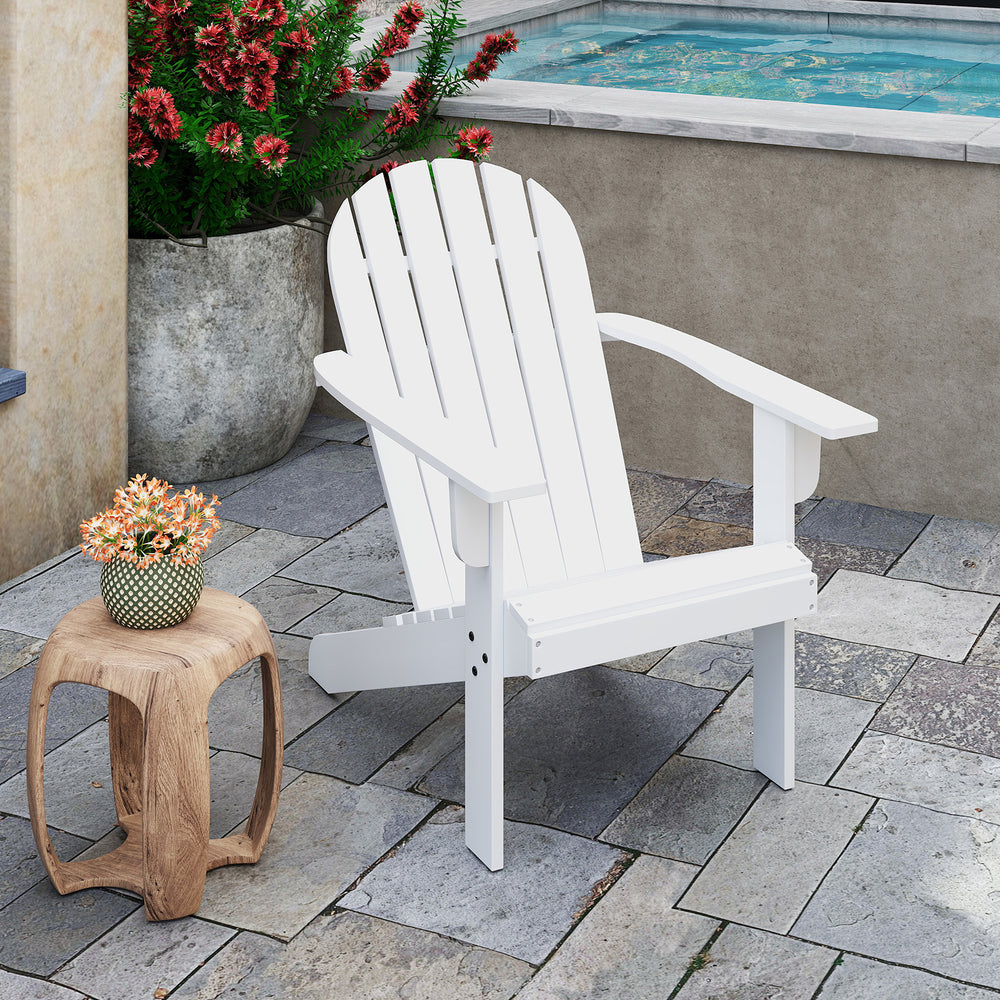 Made of high-quality acacia wood for long-time use<br>Ergonomic Adirondack chair with inclined seat and wide armrests<br>High backrest offers comfortable support<br>Crossbars and reinforced screw connection for high stability<br>Slatted design for more br