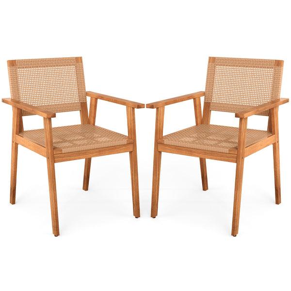 High-quality PE rattan for long-term durability and elegance<br>Built for added stability with a premium acacia wood frame<br>Inclined backrest contours to the natural curve of your spine<br>Comfortable armrests provide excellent support for your arms<br>