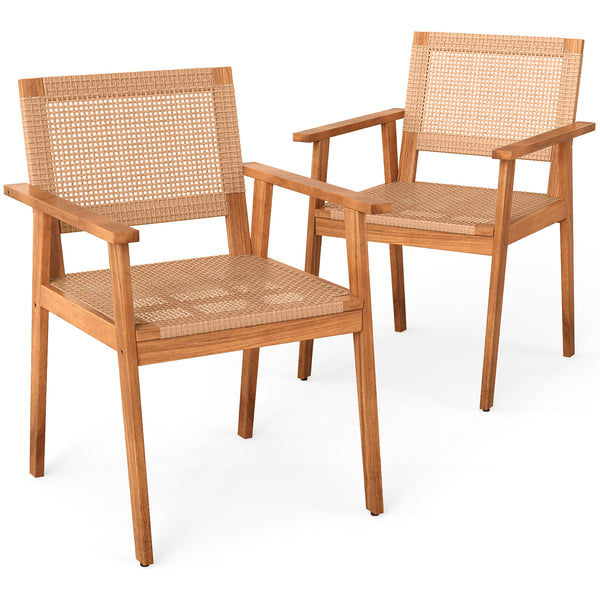 High-quality PE rattan for long-term durability and elegance<br>Built for added stability with a premium acacia wood frame<br>Inclined backrest contours to the natural curve of your spine<br>Comfortable armrests provide excellent support for your arms<br>