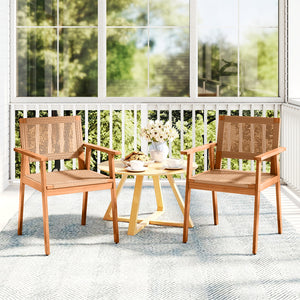High-quality PE rattan for long-term durability and elegance<br>Built for added stability with a premium acacia wood frame<br>Inclined backrest contours to the natural curve of your spine<br>Comfortable armrests provide excellent support for your arms<br>