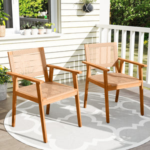 High-quality PE rattan for long-term durability and elegance<br>Built for added stability with a premium acacia wood frame<br>Inclined backrest contours to the natural curve of your spine<br>Comfortable armrests provide excellent support for your arms<br>