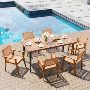 High-quality PE rattan for long-term durability and elegance<br>Built for added stability with a premium acacia wood frame<br>Inclined backrest contours to the natural curve of your spine<br>Comfortable armrests provide excellent support for your arms<br>