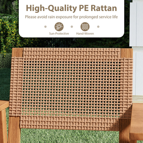 High-quality PE rattan for long-term durability and elegance<br>Built for added stability with a premium acacia wood frame<br>Inclined backrest contours to the natural curve of your spine<br>Comfortable armrests provide excellent support for your arms<br>