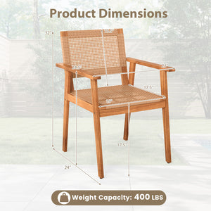 High-quality PE rattan for long-term durability and elegance<br>Built for added stability with a premium acacia wood frame<br>Inclined backrest contours to the natural curve of your spine<br>Comfortable armrests provide excellent support for your arms<br>