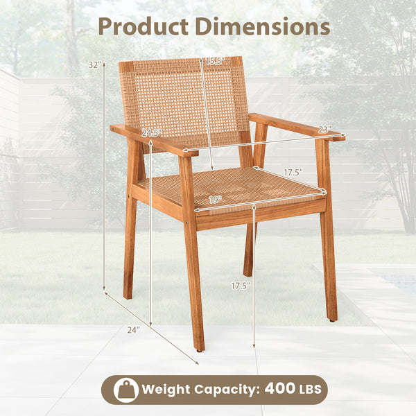 High-quality PE rattan for long-term durability and elegance<br>Built for added stability with a premium acacia wood frame<br>Inclined backrest contours to the natural curve of your spine<br>Comfortable armrests provide excellent support for your arms<br>
