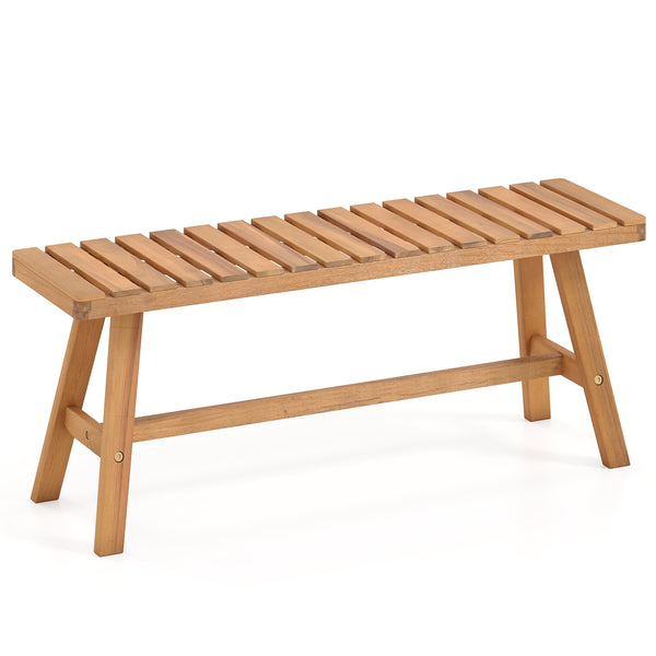 Support up to 800 lbs with solid acacia wood Reinforced crossbars for extra stability Ensure safe and smooth touch with splinter-free surface 42" x 12" seat fits 2 people to enjoy outdoor leisure time Make it safe to use thanks to the rounded corners Make