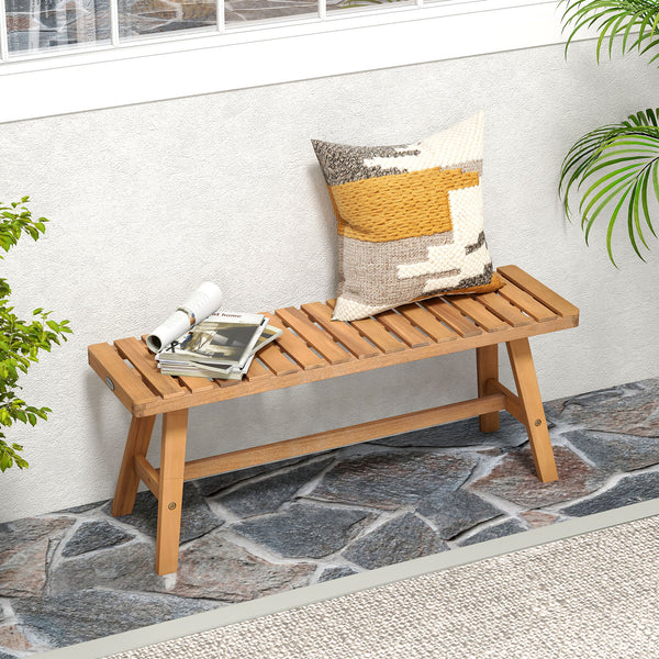 Support up to 800 lbs with solid acacia wood Reinforced crossbars for extra stability Ensure safe and smooth touch with splinter-free surface 42" x 12" seat fits 2 people to enjoy outdoor leisure time Make it safe to use thanks to the rounded corners Make