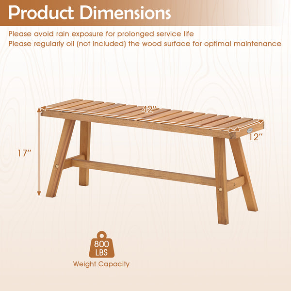 Support up to 800 lbs with solid acacia wood Reinforced crossbars for extra stability Ensure safe and smooth touch with splinter-free surface 42" x 12" seat fits 2 people to enjoy outdoor leisure time Make it safe to use thanks to the rounded corners Make