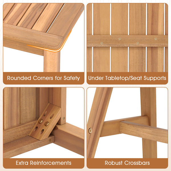 Support up to 800 lbs with solid acacia wood Reinforced crossbars for extra stability Ensure safe and smooth touch with splinter-free surface 42" x 12" seat fits 2 people to enjoy outdoor leisure time Make it safe to use thanks to the rounded corners Make