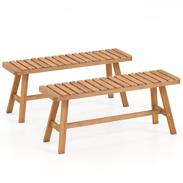 Support up to 800 lbs with solid acacia wood Reinforced crossbars for extra stability Ensure safe and smooth touch with splinter-free surface 42" x 12" seat fits 2 people to enjoy outdoor leisure time Make it safe to use thanks to the rounded corners Make