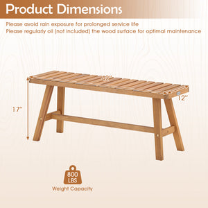 Support up to 800 lbs with solid acacia wood Reinforced crossbars for extra stability Ensure safe and smooth touch with splinter-free surface 42" x 12" seat fits 2 people to enjoy outdoor leisure time Make it safe to use thanks to the rounded corners Make