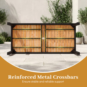 Solid acacia wood for providing high hardness<br>Enjoy natural beauty with a splinter-free surface<br>Built-in umbrella hole accommodates most standard patio umbrellas (not included)<br>Note: Umbrella base needed (not included)<br>Reinforced metal crossba