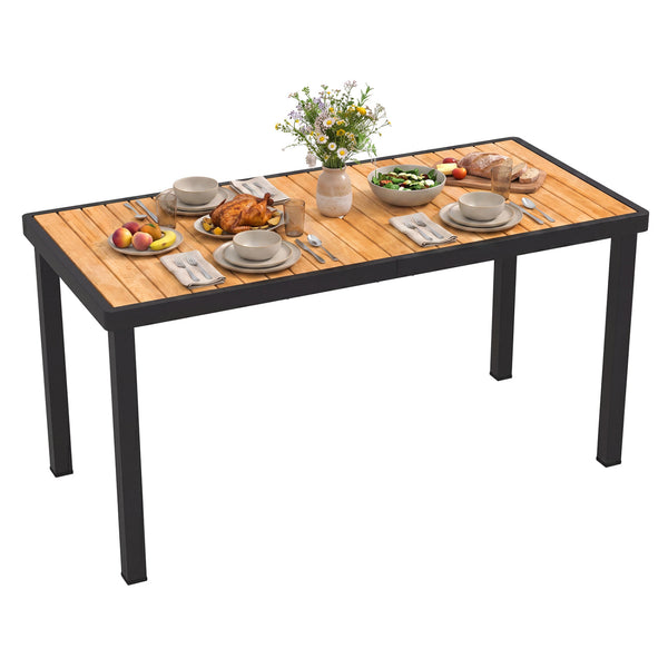 Solid acacia wood for providing high hardness<br>Enjoy natural beauty with a splinter-free surface<br>Built-in umbrella hole accommodates most standard patio umbrellas (not included)<br>Note: Umbrella base needed (not included)<br>Reinforced metal crossba