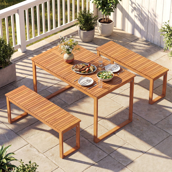 Support up to 800 lbs with solid acacia wood Reinforced crossbars and metal corner braces for extra stability Ensure safe and smooth touch with splinter-free surface 43.5" x 12.5" seat fits 2 people to enjoy outdoor leisure time Make you feel breathable w