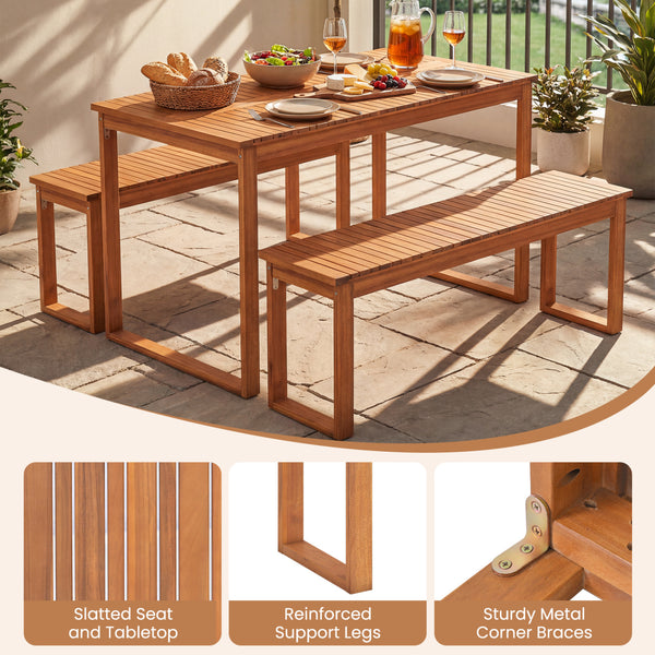 Support up to 800 lbs with solid acacia wood Reinforced crossbars and metal corner braces for extra stability Ensure safe and smooth touch with splinter-free surface 43.5" x 12.5" seat fits 2 people to enjoy outdoor leisure time Make you feel breathable w