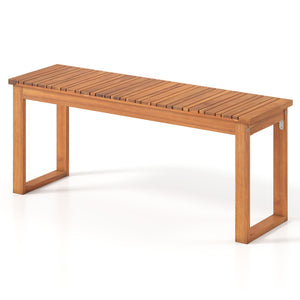 Support up to 800 lbs with solid acacia wood Reinforced crossbars and metal corner braces for extra stability Ensure safe and smooth touch with splinter-free surface 43.5" x 12.5" seat fits 2 people to enjoy outdoor leisure time Make you feel breathable w