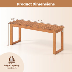 Support up to 800 lbs with solid acacia wood Reinforced crossbars and metal corner braces for extra stability Ensure safe and smooth touch with splinter-free surface 43.5" x 12.5" seat fits 2 people to enjoy outdoor leisure time Make you feel breathable w