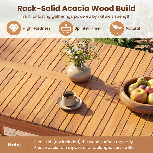 Support up to 800 lbs with solid acacia wood Reinforced crossbars and metal corner braces for extra stability Ensure safe and smooth touch with splinter-free surface 43.5" x 12.5" seat fits 2 people to enjoy outdoor leisure time Make you feel breathable w
