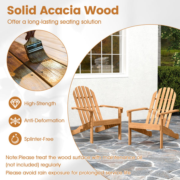 Made of durable acacia wood and galvanized screws  the Adirondack chair has solid structure and large weigh capacity for outdoor using. Â  In addition to durability  this chair is also very comfortable. Combine ergonomic design with wood slat style  it is