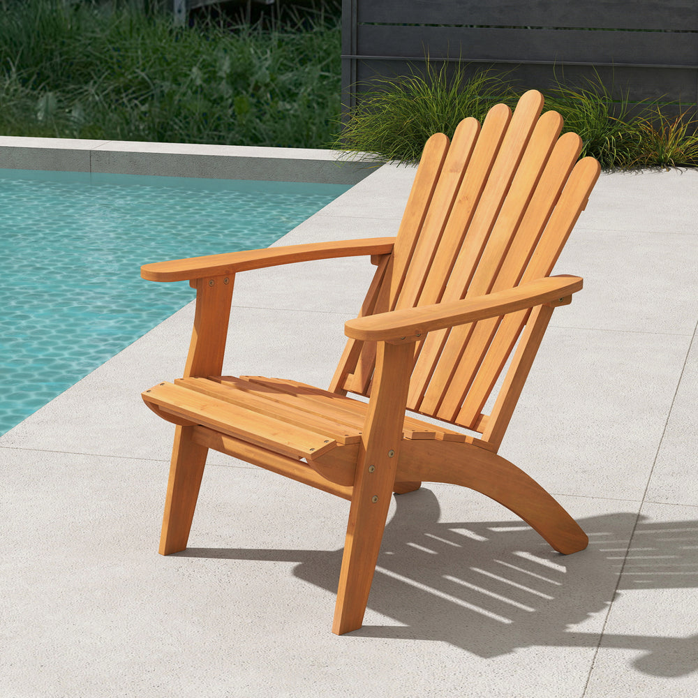 Built for dependable outdoor use with solid acacia wood<br>Strong construction holds up to 400 lbs with stability<br>Curved seat for comfort during longer outdoor lounging<br>Angled backrest eases sitting with better body support<br>Wide armrests for adde