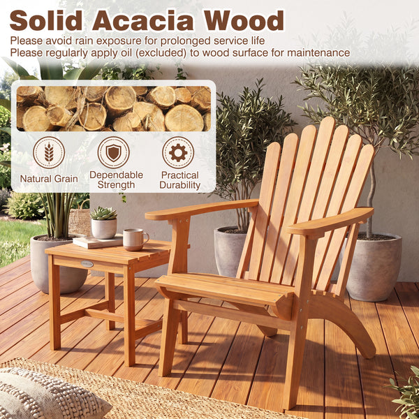 Built for dependable outdoor use with solid acacia wood<br>Strong construction holds up to 400 lbs with stability<br>Curved seat for comfort during longer outdoor lounging<br>Angled backrest eases sitting with better body support<br>Wide armrests for adde